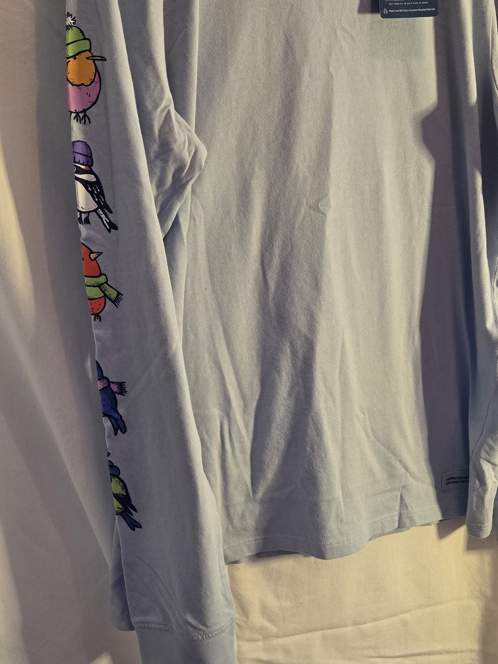 Life is Good Light Blue Long Sleeve Tee with Bird Sleeve Art - Picture 4 of 8